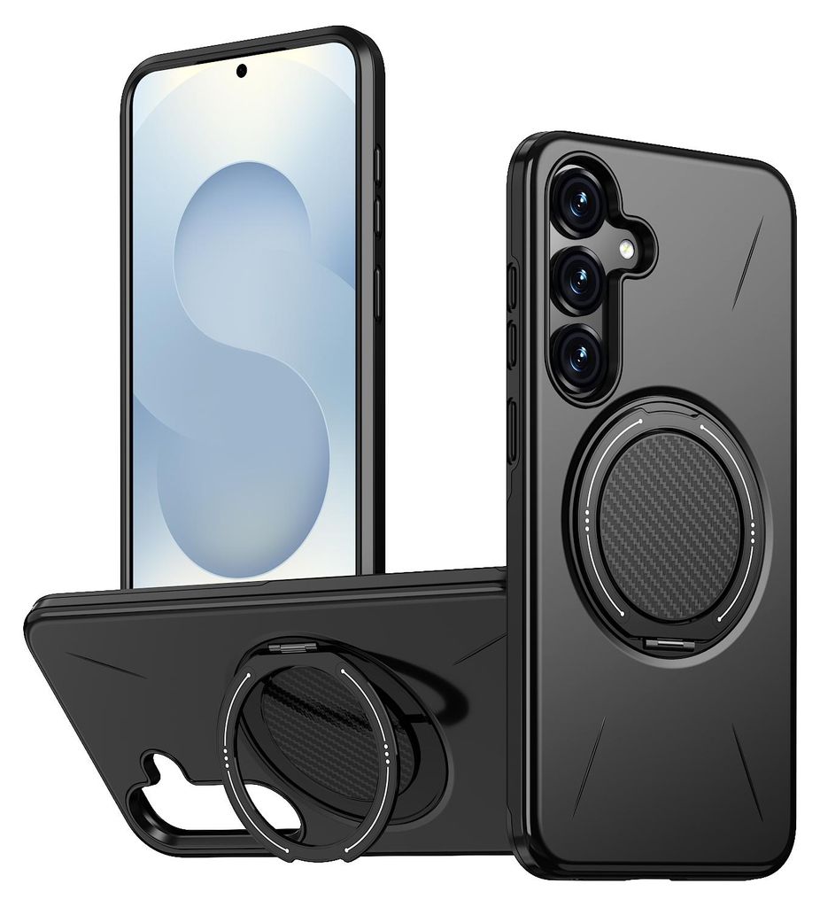 Magnetisch Hülle für Samsung Galaxy S24 FE, Stoßfeste Weich TPU und Hard PC Schutzhülle mit Ringhalter Ständer Schwarz