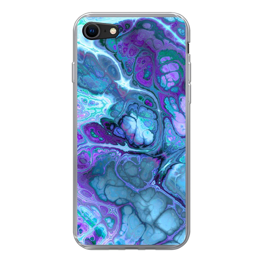 MuchoWow Handyhülle Schutzhülle Hülle für iPhone 7 Kunst - Golf - Blau - Psychedelisch Silikon Softcase Handy Hülle - Kartenhalter