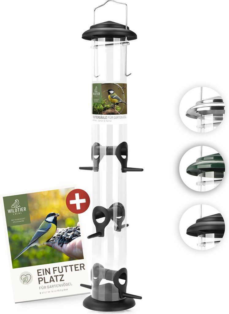 Futtersäule für Samen, Körner & Kerne 52cm, Schwarz Produktbild 
