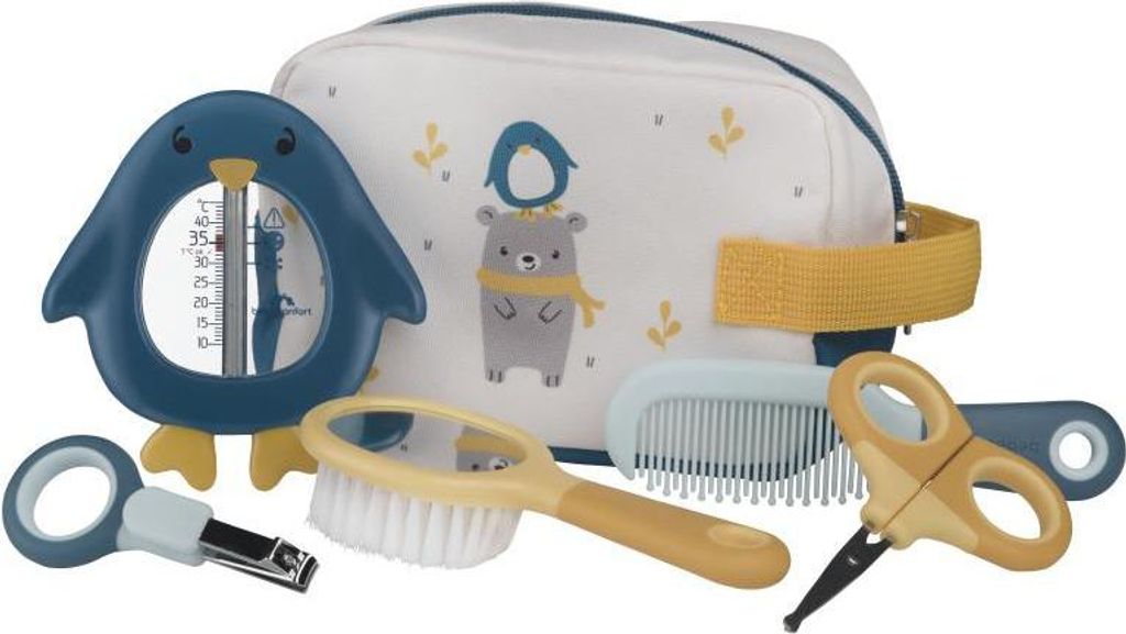 Bebeconfort Babypflege-Set, Inklusive Babyhaarbürste, Babykamm mit Babyspiegel, Baby-Nagelknipser, Babyschere, Baby-Badethermometer, 0m+, Sweet Artic