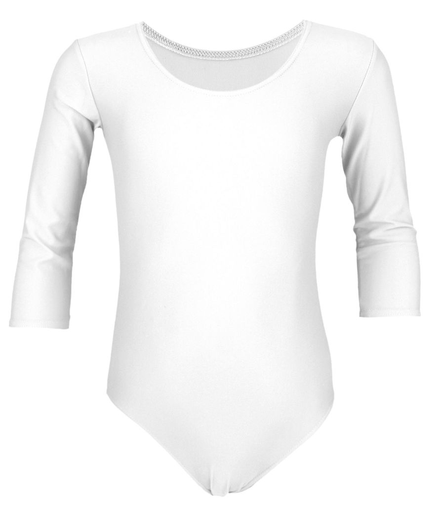 Aquarti Mädchen Ballett Trikot 3/4 Arm Gymnastik Ballettanzug, Farbe: Weiß, Größe: 140