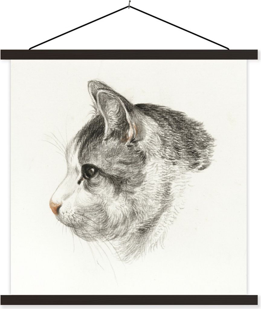 MuchoWow Textilposter Kopf einer Katze, nach links - Gemälde von Jean Bernard 90x90 cm mit schwarzem Rahmen - Magnetisches