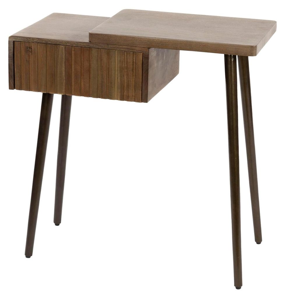 FURNLUX Nachttisch Akazie Und Bronze Geschnitzt 60cm / Hauptfarbe: Braun / Abmessungen: 60 x 60 x 30 cm