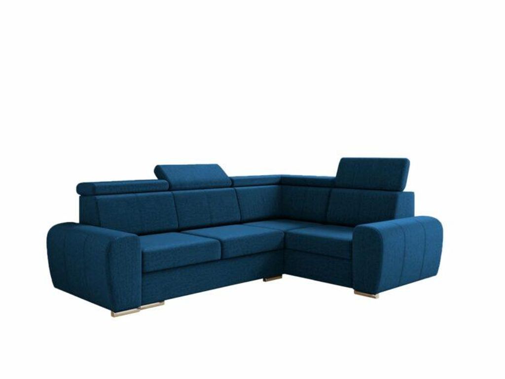 Barcelona Ecksofa mit Schlaffunktion – Samt Couch mit Kopfstützen – Schlafsofa 246×190 cm – Blau links