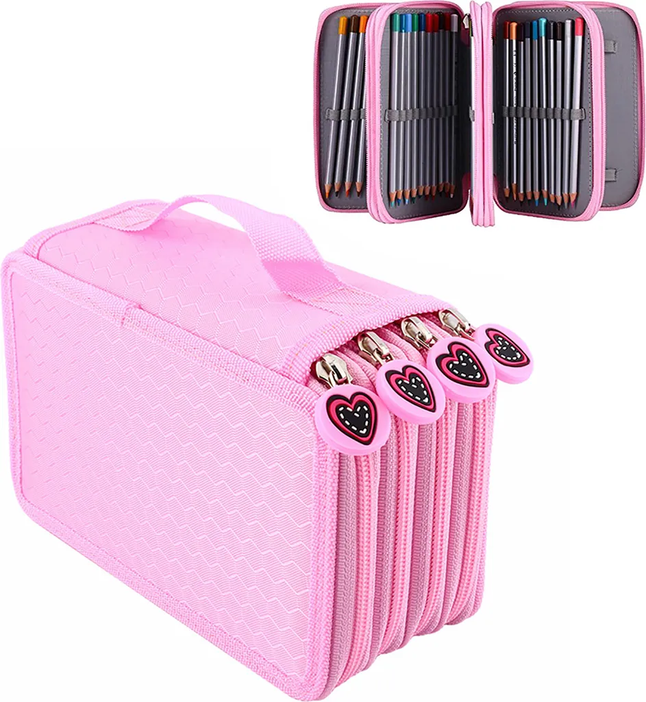 organizzatore per penne a 72 scomparti, borsa Oxford multistrato, grande capacità, rosa