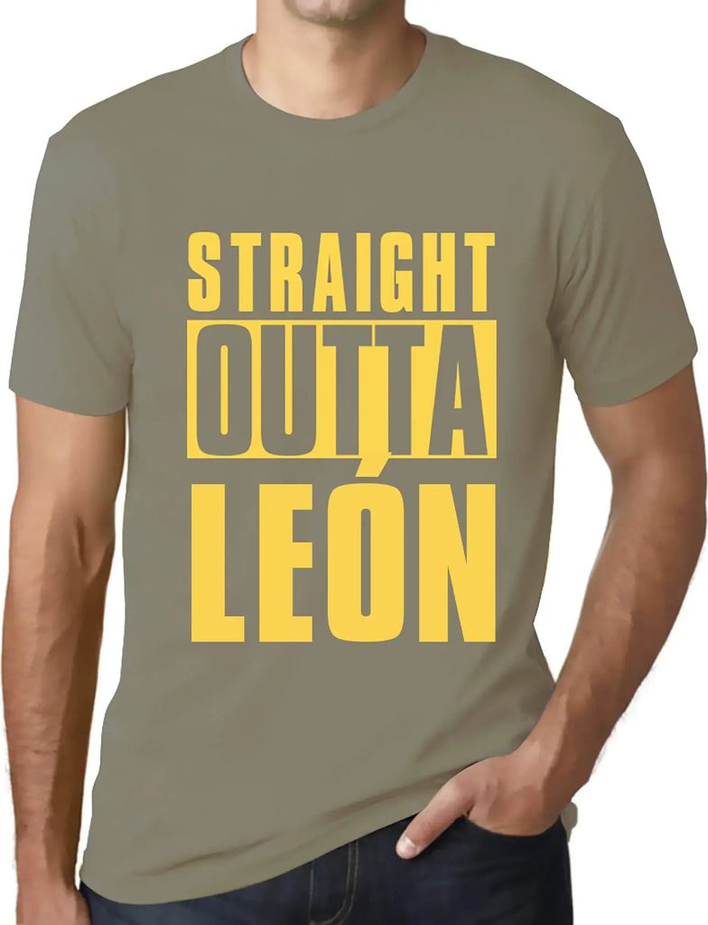 Herren Grafik T-Shirt Straight Outta León Öko-Verantwortlich Vintage Jahrgang Kurzarm Lustige Druck Geburtstag Geschenk Mann
