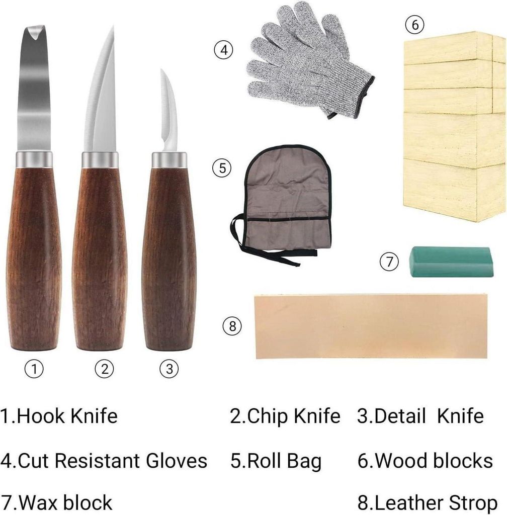 Sculpture Bois Kit, 15 in 1 Pack Outils Deluxe contiennent des Couteaux à Tailler, Gouge a Bois, Gants, Pâte à Polir, XU,un Sac en Cuir, pour Débutants/Professionnels-kzq Sculpture Bois Kit, 15 in 1 Pack Outils Deluxe contiennent des Couteaux à Tailler, Gouge a Bois, Gants, Pâte à Polir, XU,un Sac en Cuir, pour Débutants/Professionnels-kzq
