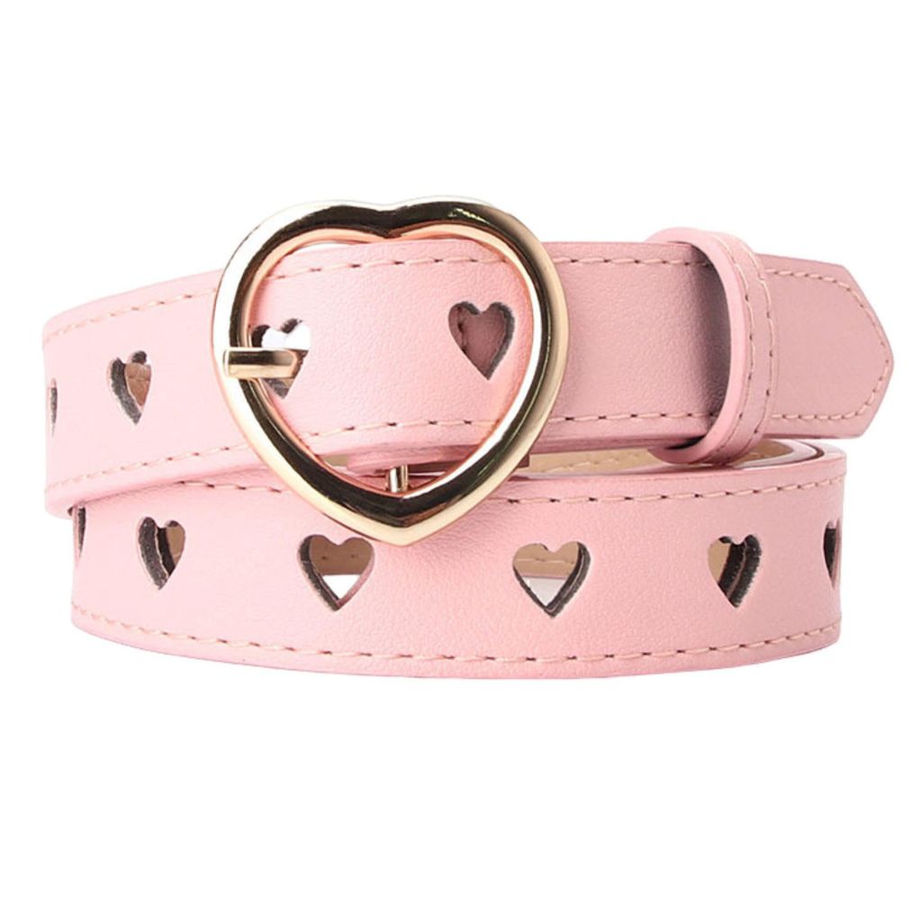 Damen Gürtel mit herzförmiger Schnalle, Herz-Hohl-Design, Taillengürtel aus Kunstleder, längenverstellbar, modisches Accessoire, Rosa
