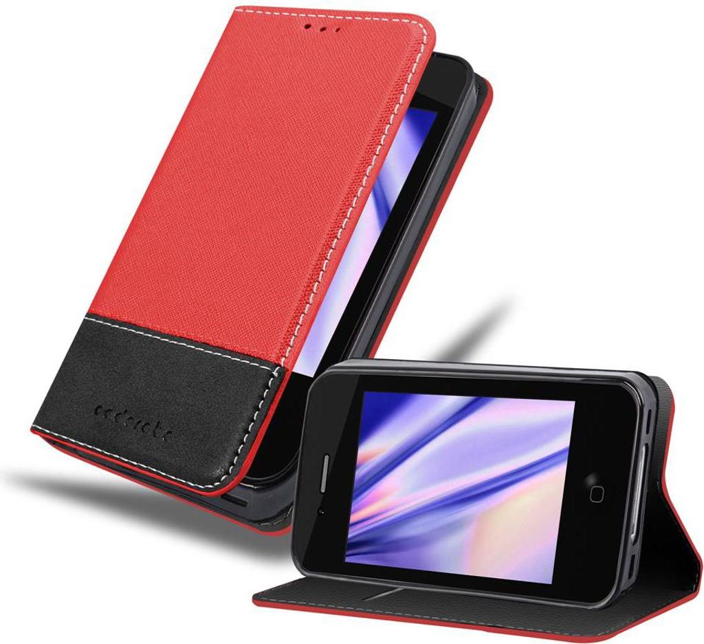 Cadorabo Hülle für Apple iPhone 4 / 4S Schutzhülle in Rot SHandyhülle Book Case Etui Kunstleder