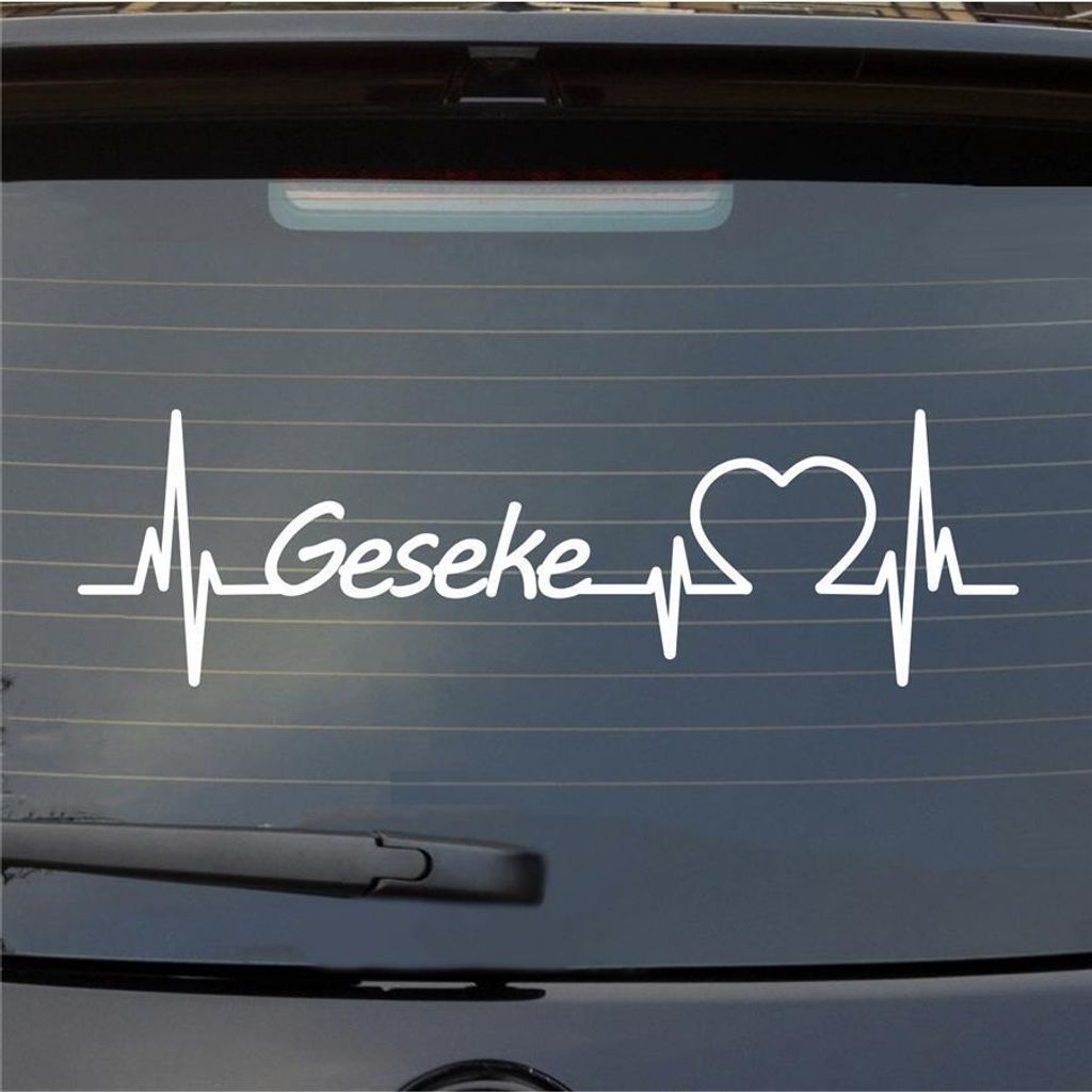 Heckscheibenaufkleber Geseke Herzschlag Puls Stadt Liebe 55x16 cm Weiss Glanz Auto Aufkleber Sticker