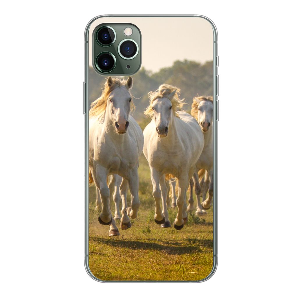 MuchoWow Handyhülle Schutzhülle Hülle für iPhone 11 Pro Max Galoppierende weiße Pferde Silikon Softcase Handy Hülle - Schutz
