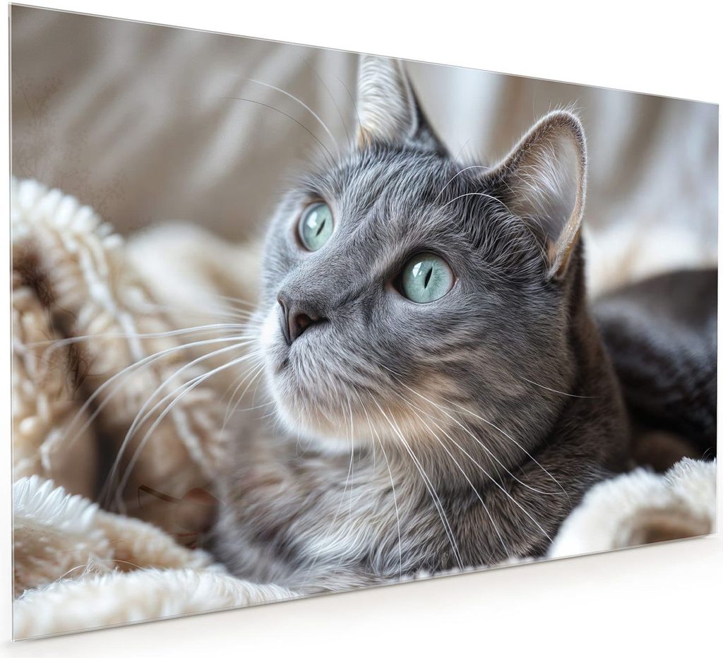 Küchenrückwand Spritzschutz Glas mit Motiv Kuschelige Katze 40 x 40 cm