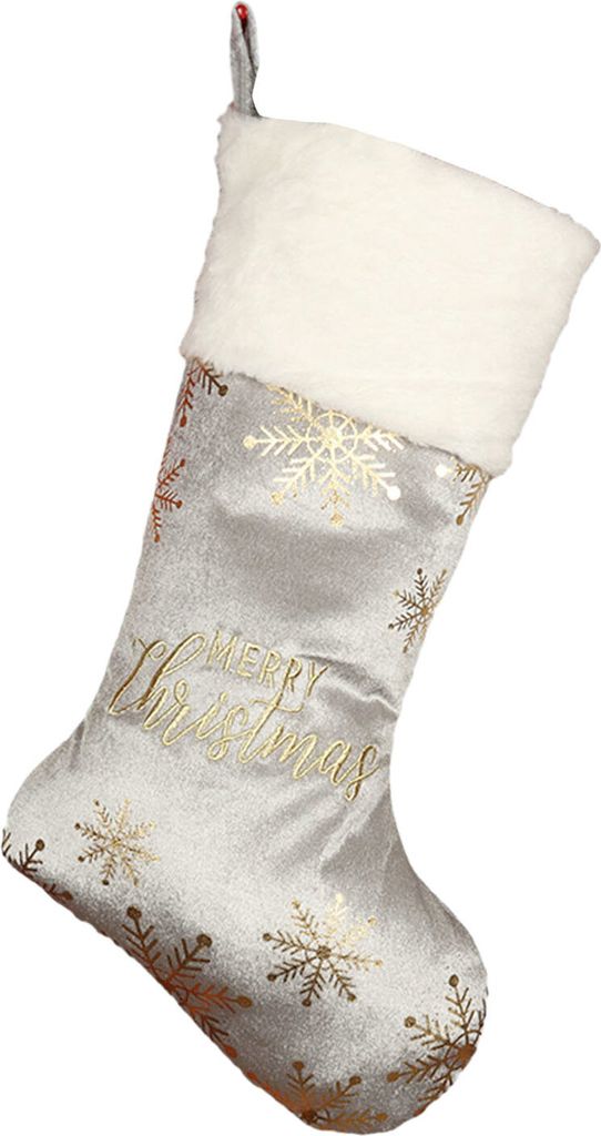 Stück große Weihnachtssocke mit „Frohe Weihnachten“-Stickerei, goldenem Schneeflocken-Aufdruck, Weihnachtsbaum-Anhänger zum Aufhängen, Sü...