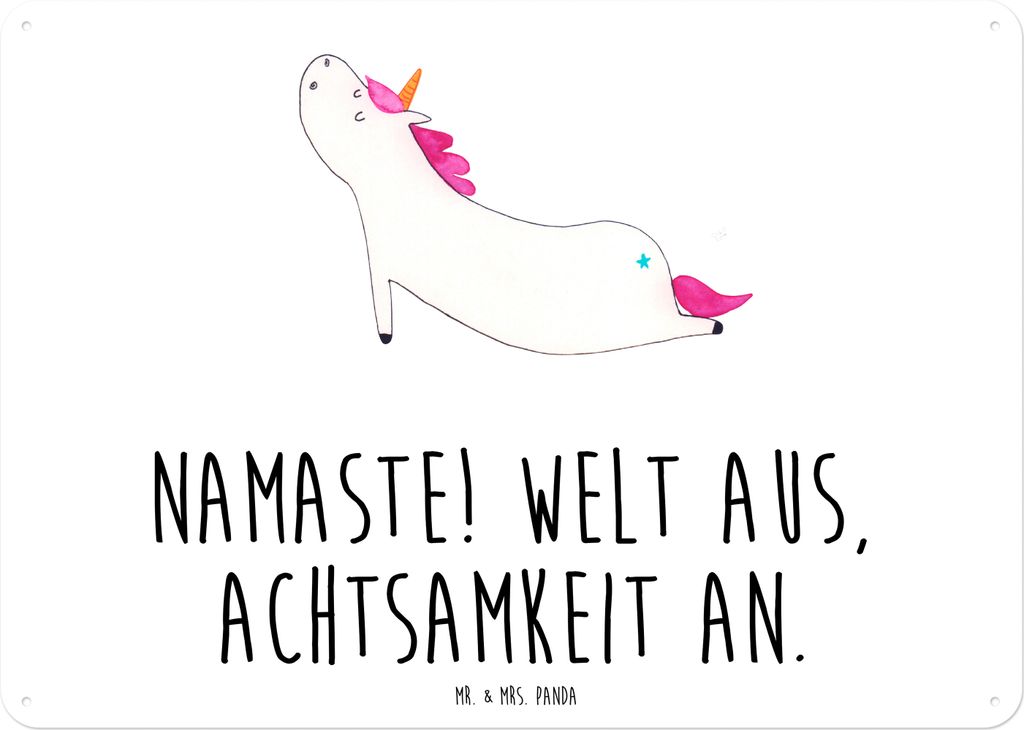 Mr. & Mrs. Panda Schild Einhorn Yoga DIN A3 - Weiß - Geschenk, Namaste, Einhörner, Lustig, tafel, Unicorn, Blechschild, Wandbild, Türschild, Spo...