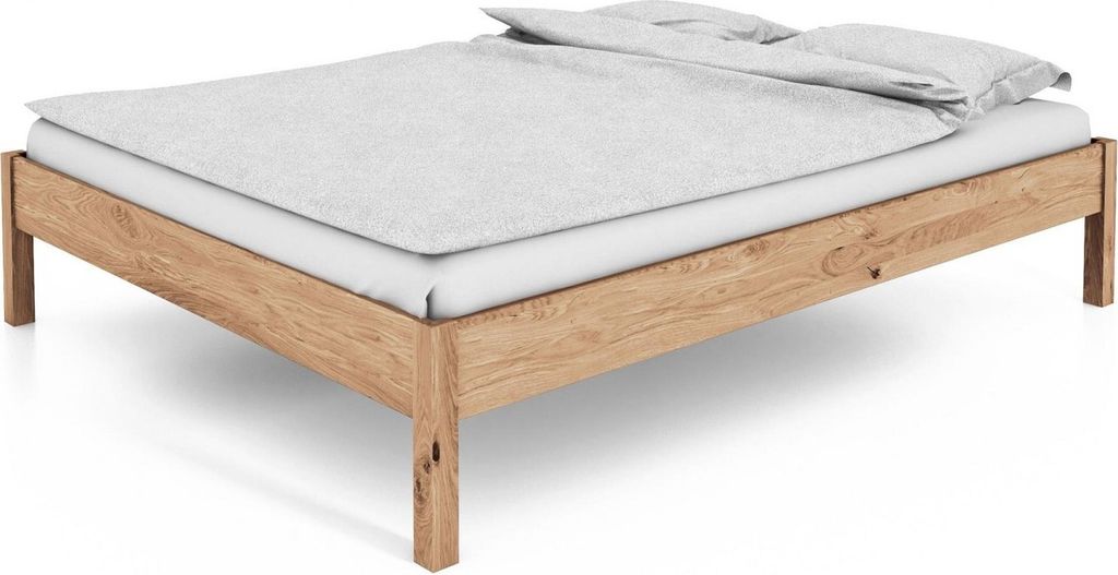 Bett Bento 1 aus Wildeiche massiv bianco 90x200 cm ohne Kopfteil mit Holzbeinen