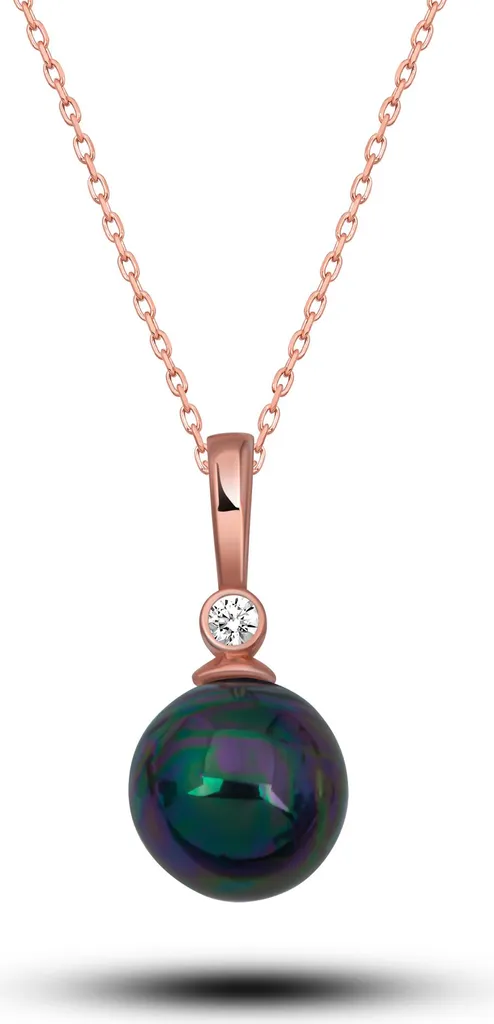 Collier Perle Baroque Noire et Argent 925 avec Zirconium Brillant Luxe