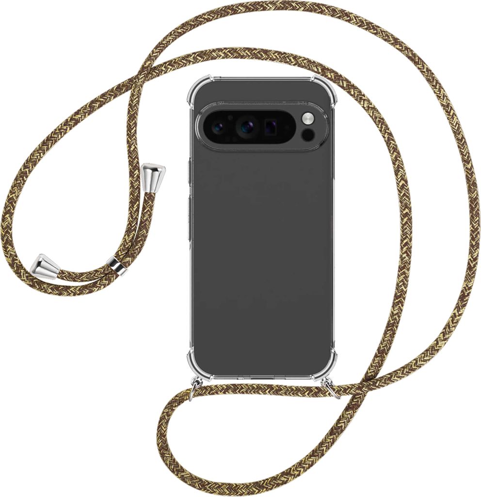 Handykette Backcover-Schutzhülle mit Band (Metall silberfarben) für Google Pixel 9 Pro XL (6.8'') - braun+beige