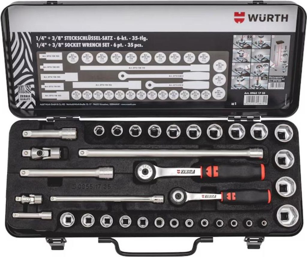 Würth 1/4 + 3/8 Zoll Steckschlüssel Sortiment 35-teilig Knarrenkasten Ratschenkasten