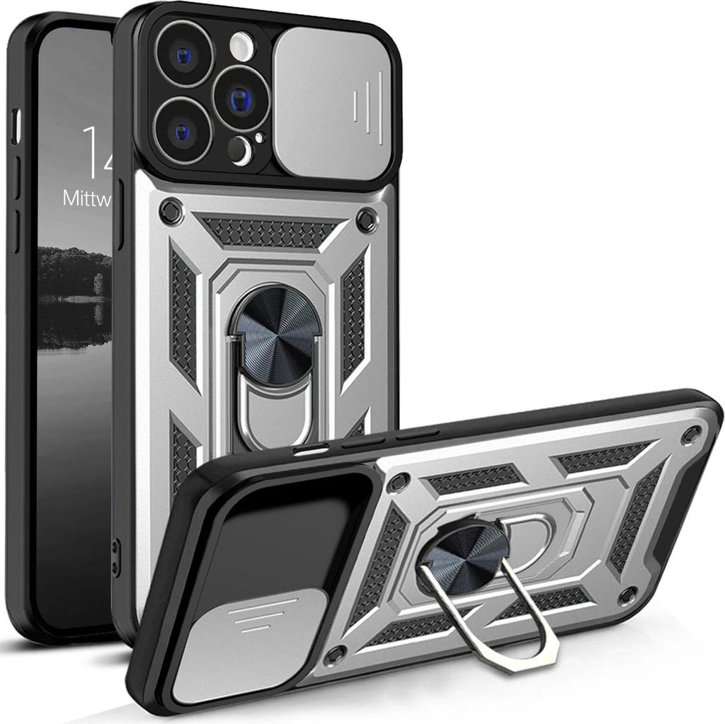 Armor Handyhülle für Apple iPhone 13 Pro Max Kameraschutz Handy Panzer Case Cover Schutzhülle Outdoor Farbe: Silber