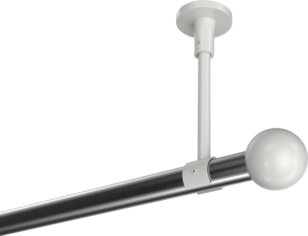 Interdeco Gardinenstange / Vorhangstange Chrom / Weiß, Typ Sonette Luino (Kugel) ohne Ringe, Deckenmontage, 20 mm Ø 1-läufig, 420 cm