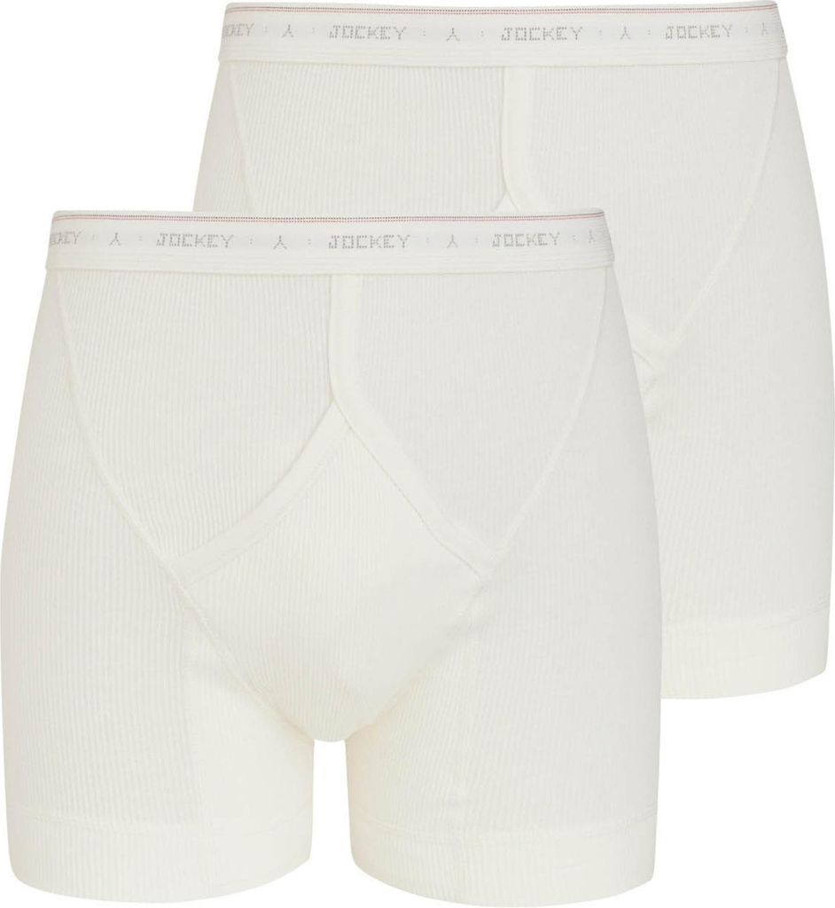 Jockey Herren Boxershorts, 2er Pack - Classic Baumwolle Rib Y-Front Midway Brief, Doppelripp, Baumwolle Weiß M