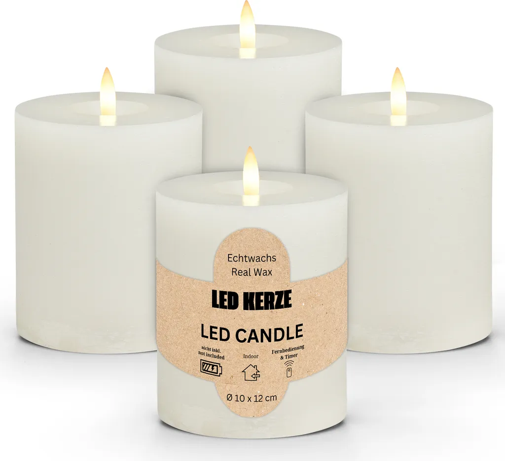 Pack 4 bougies LED cire blanche pour décoration de table et mariage