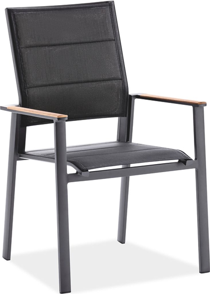 Gartenstuhl Revento 62x63 Stoff in Schwarz Armlehne Teak Gestell Alu Anthrazit