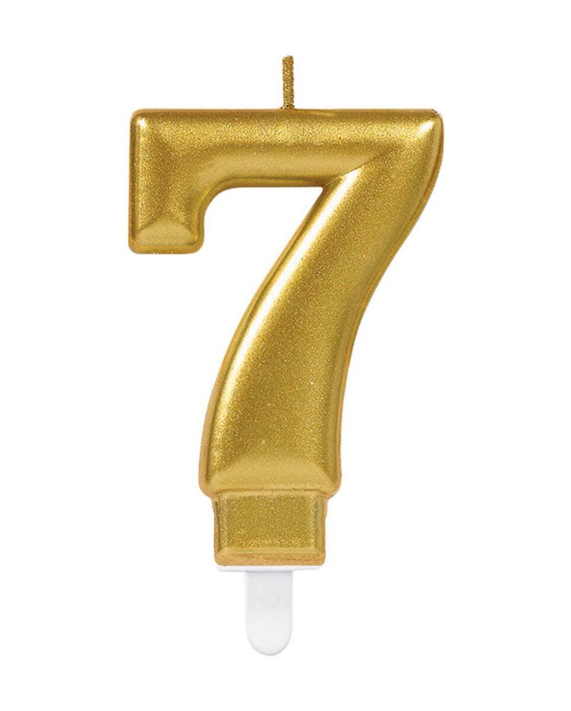 Metallic Gold Zahlenkerze 7 für Geburtstag & Jubiläum