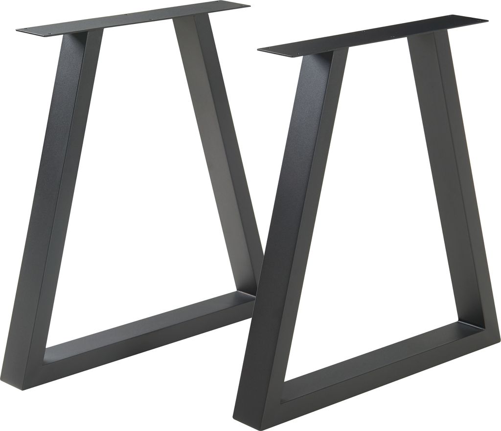 Two black metal table legs are shown against a white background.