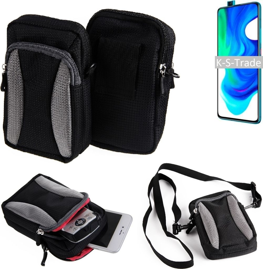 K-S-Trade Holster Schutz Hülle kompatibel mit Xiaomi Poco F2 Pro Handy Hülle Gürteltasche Umhängetasche mit Zusatzfach schwarz