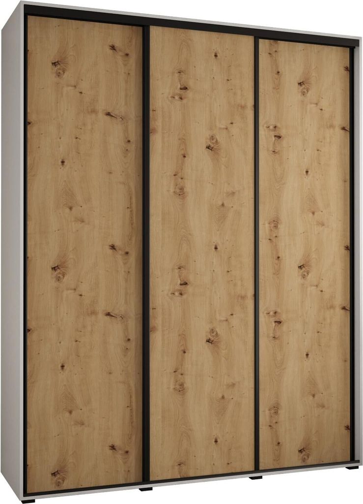 MEBLE KRYSPOL Davos 1 Schrank, drei Türen - 235,2x200x45 cm - Weiß Artisan Schwarz