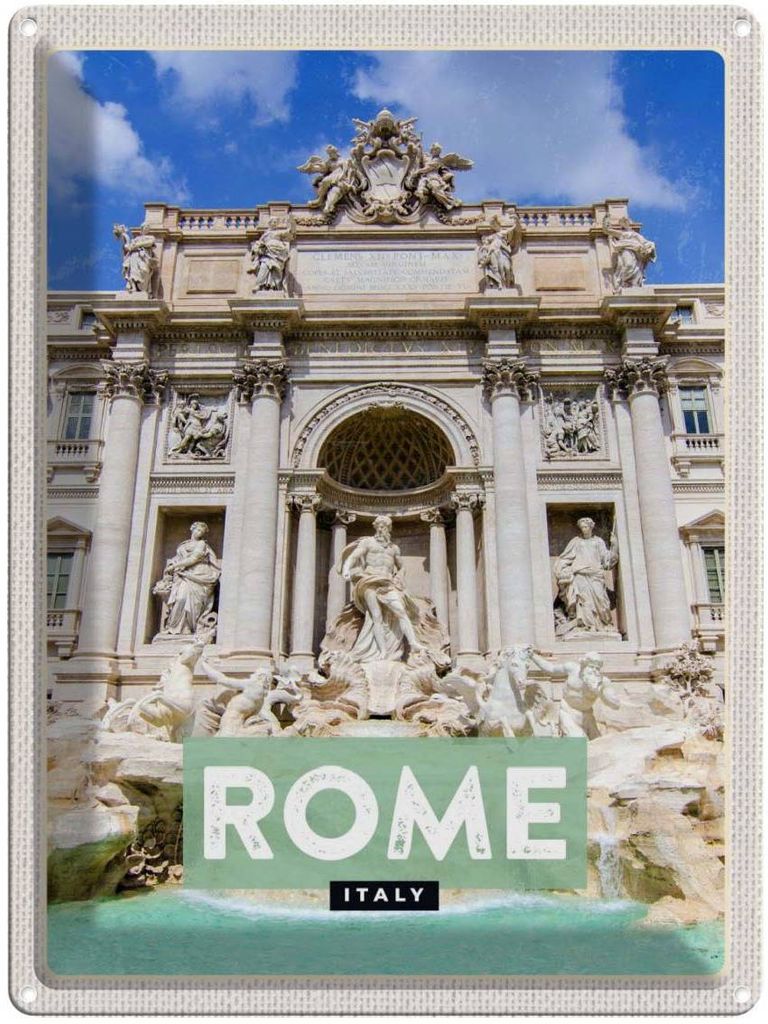 vianmo Blechschild 40x30 cm Rom Italien Urlaub Trevi Fountain Brunnen Bildmotiv Reisemotiv Abenteuer Reisen Europa