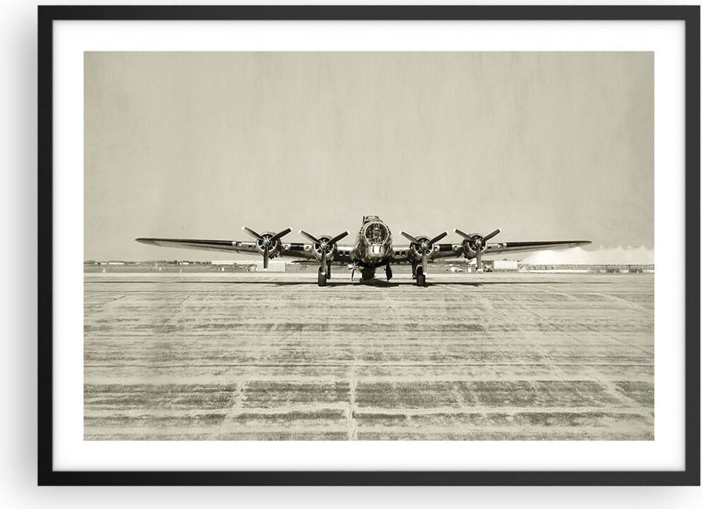Gerahmtes Poster - Schwarzer Rahmen - Flugzeug alt Bomber - 70x50 cm - Wand Bild - Wanddeko - Wandbilder - Kunstposter - Wandposter - Bilderrahmen ...