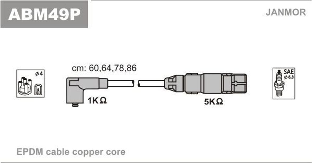 JANMOR ABM49P Zündkabelsatz Zündleitungssatz für VW Golf IV Schrägheck (1J1) TOURAN (1T1, 1T2) Caddy III Kombi (2KB, 2KJ, 2CB, 2CJ) Golf IV Var...
