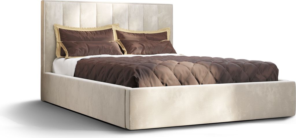 Roe Furniture | Boxspringbett - OTTO - 160x200 cm - Beige - Mit Bettkasten und Stauraum - Polsterbetten - Gästebett - Bett Schlafzimmer - Bett