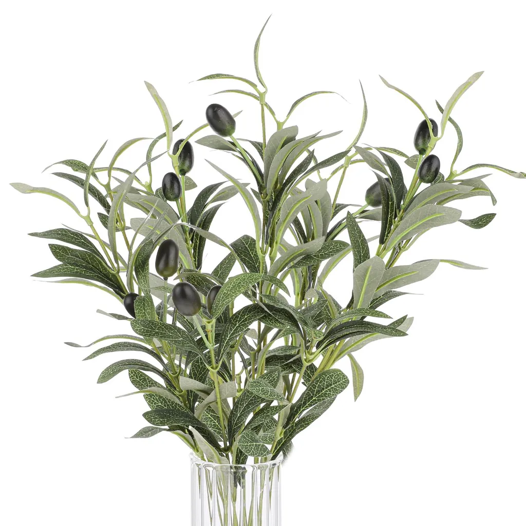 Lot de 5 tiges d'olivier artificiel vert pour grand vase et jardin d'hiver