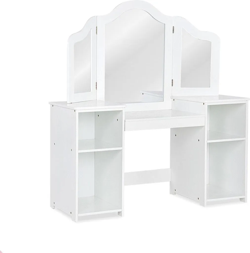 Coiffeuse enfant 2 en 1 en bois blanc 107 cm avec grand miroir rectangle