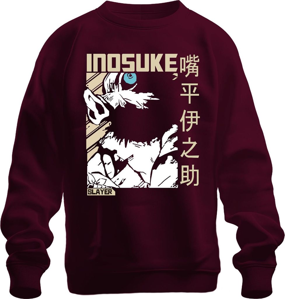 Inosuke Demon Slayer Wildschweinmaske Anime Fan Geschenk Japan Y2K Streetwear Uni Sweatshirt Pullover, Burgundy, XXL