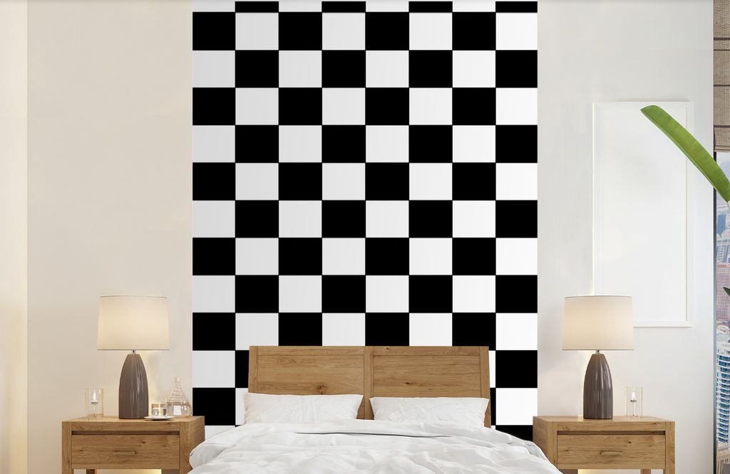 MuchoWow Fototapete für Wohnzimmer oder Schlafzimmer Wandtapete Vinyl Motivtapete Schachbrett - Muster - Schwarz und Weiß - 190x300 cm - Kinder...