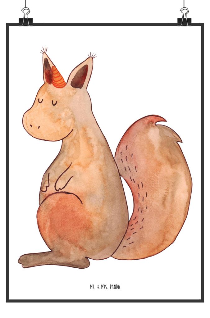 Mr. & Mrs. Panda Bild Einhorn Glauben DIN A2 - Weiß - Geschenk, Eichhorn, wanddeko, Einhörner, Eichhörnchen, Wanddekoration, Wandbild, Unicorn, ...