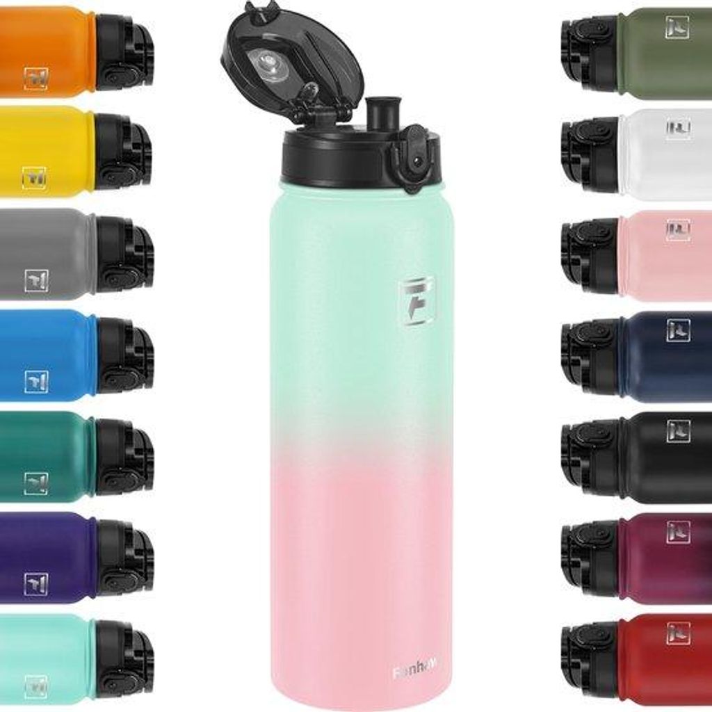 1-Liter-Wasserflasche aus Edelstahl mit 1-Liter-Deckel - für Schule, Kinder, Frauen und Männer | Unverwüstlich und schweißbeständig mit Staubd...