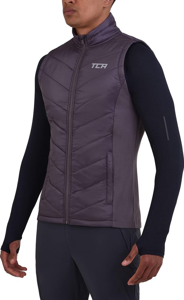 TCA Herren Excel Runner Leichte und gepolsterte Weste mit Reißverschlusstaschen - Lila, L