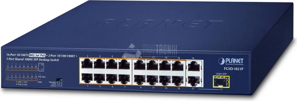 Switch Injecteur PoE 16 Ports Planet FGSD-1821P pour Vidéosurveillance IP
