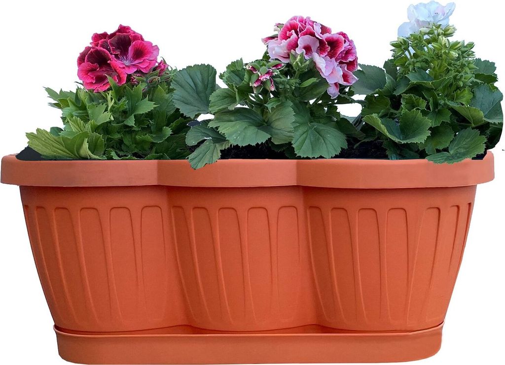 Blumenkasten Balkonkasten Pflanzkasten Terracotta im Wellendesign inkl. passenden Bewässerungsuntersetzer 40, 60 oder 80 cm, Variante:1x 40cm