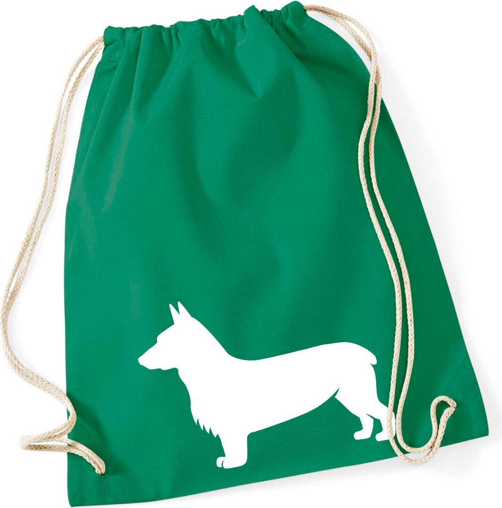 Huuraa Turnbeutel Welsh Corgi Pembroke Silhouette 12 Liter Kelly Green Baumwolle Rucksack Geschenkidee