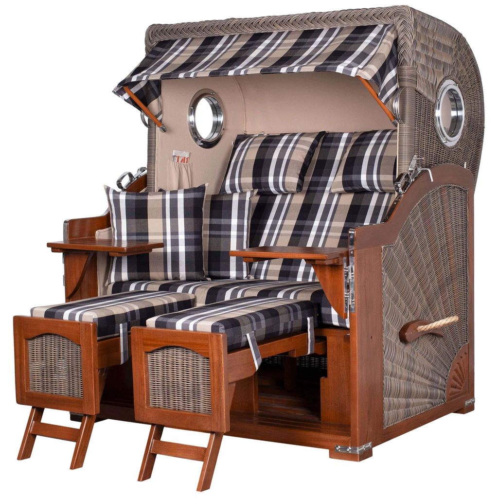 Strandkorb-Set - bene living - Ammersee Grande XL Mahagoni - PE grau - Modell 583 - inkl. Liftersystem