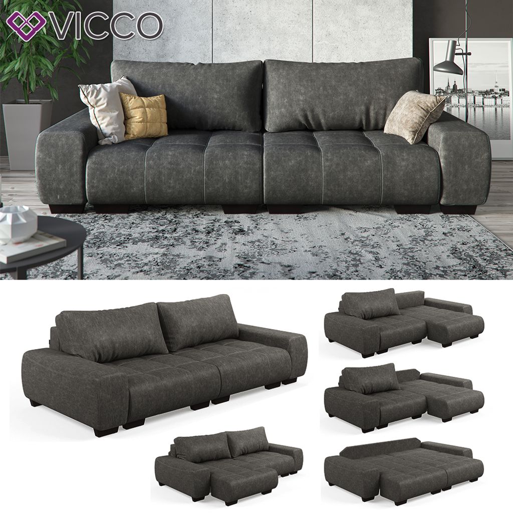 vicco sofa mit schlaffunktion - anthrazit couch schlafsofa schaumstoff  taschenfederkern grau