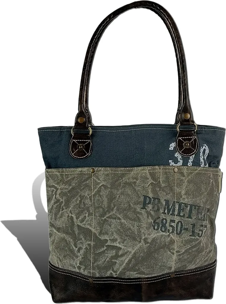 Sac Shopper Canvas et Cuir Bleu Gris : Qualité Durable et Design Sunsa