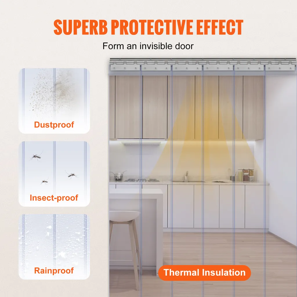 Tenda a strisce VEVOR, 213,4 cm di altezza x 96,5 cm di larghezza, 0,2 cm di spessore, 6 pezzi tenda per porte a strisce in PVC trasparente, tenda per congelatori, strisce per porte in plastica con sovrapposizione del 50% - 3