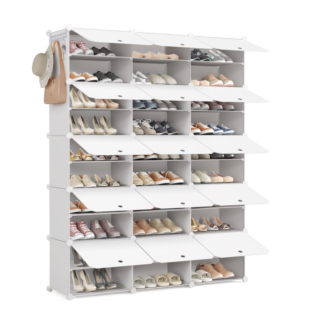 Mondeer Schuhregal Schuhschrank mit Tür, Staub- und Wasserabweisend, für 30-60 Paar Schuhe Weiß